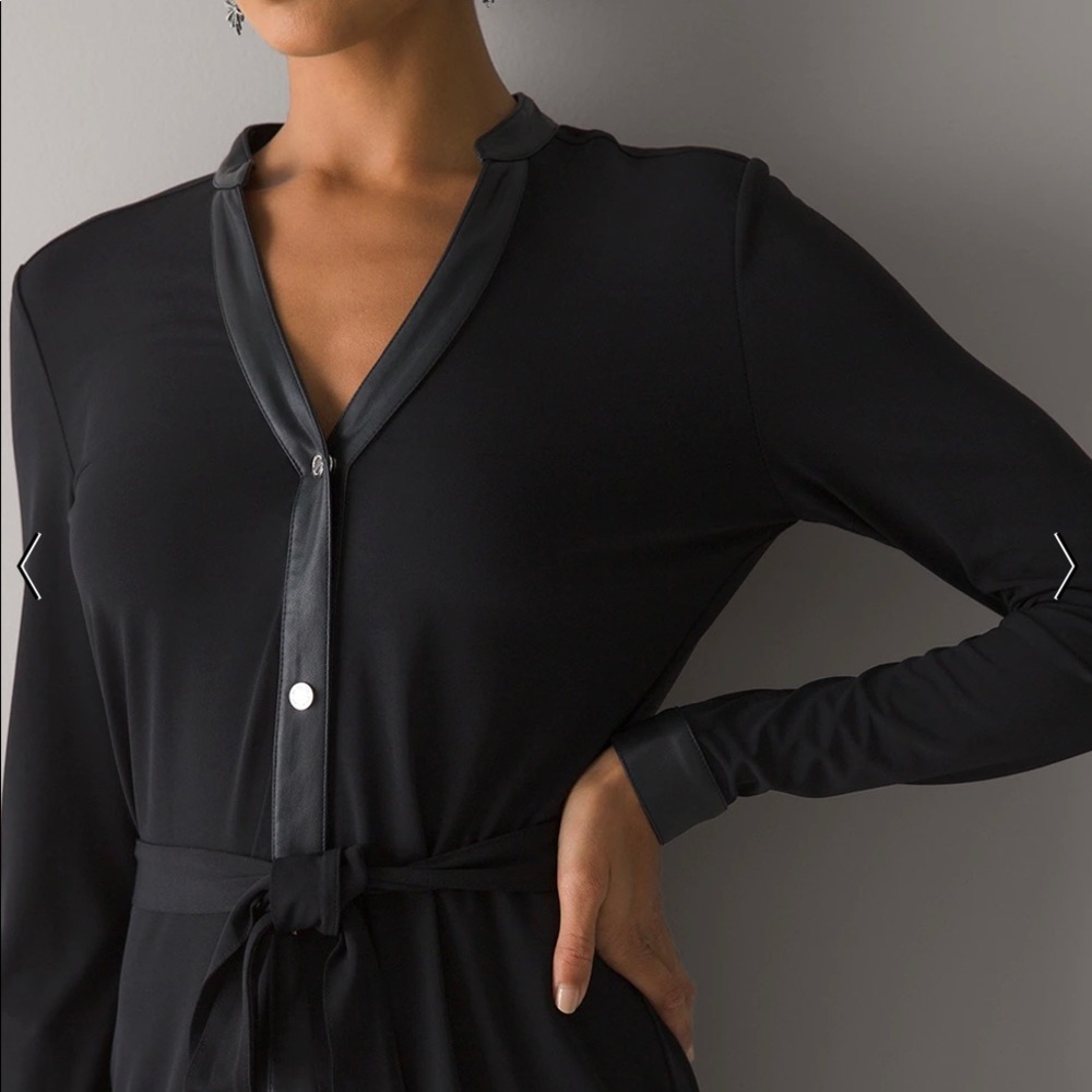 EUC White House Black Market Leather-Trim Matte Jersey Shirtdress